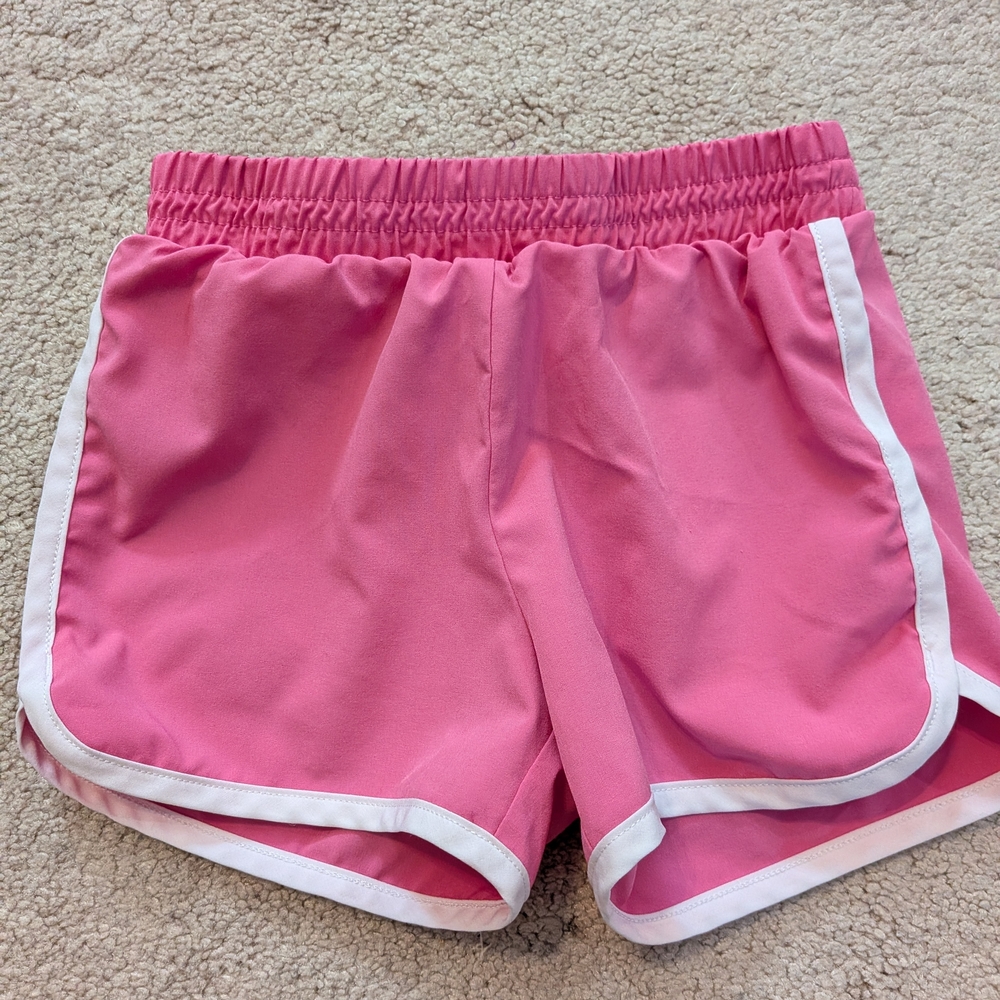 Pink Women's Athletic Shorts with White Trim